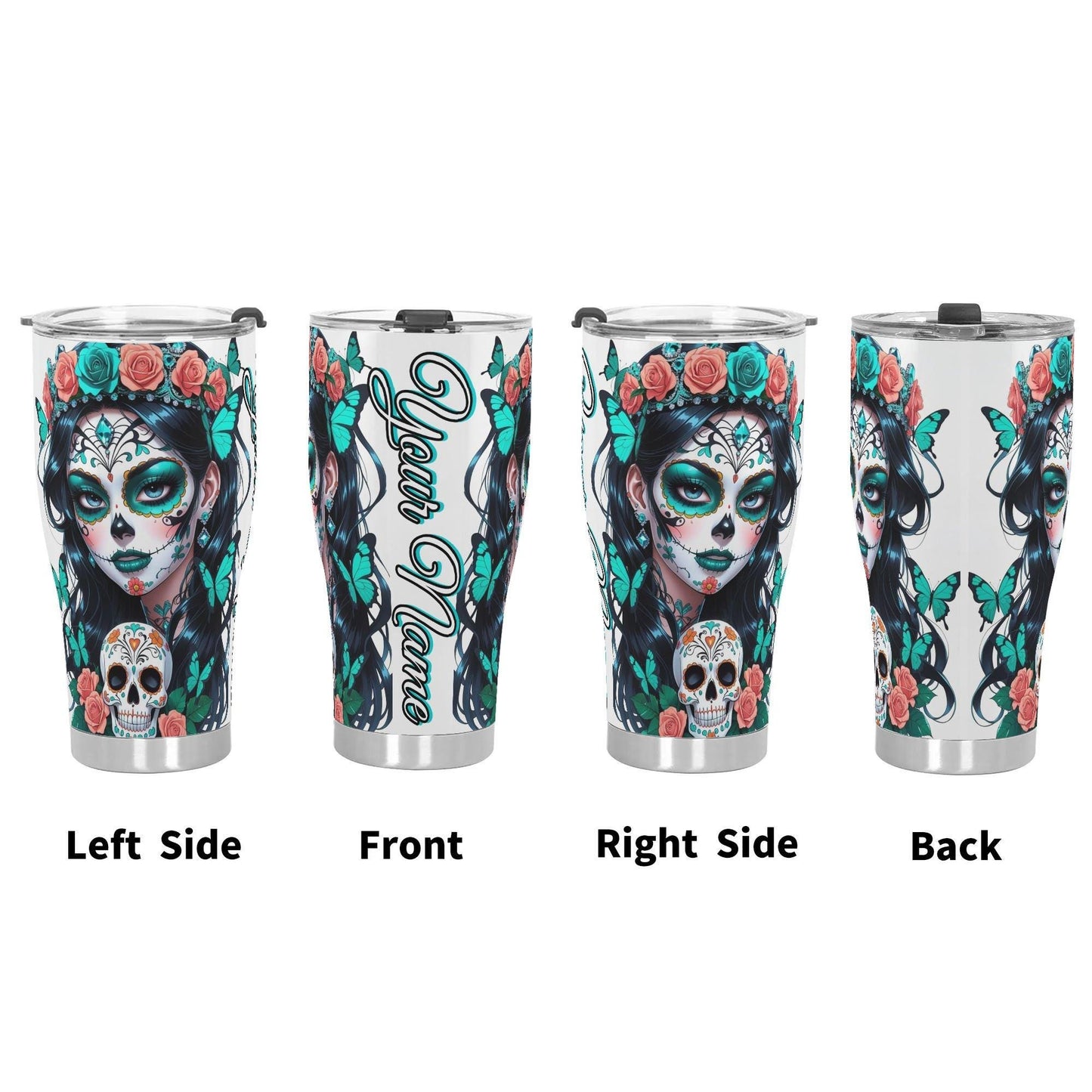 Sugar skull girl tumbler, sugar skull cup mug tumbler Candy skull tumbler mug cup, candy skull mug skeleton gothic cup tumbler, skeleton cup
