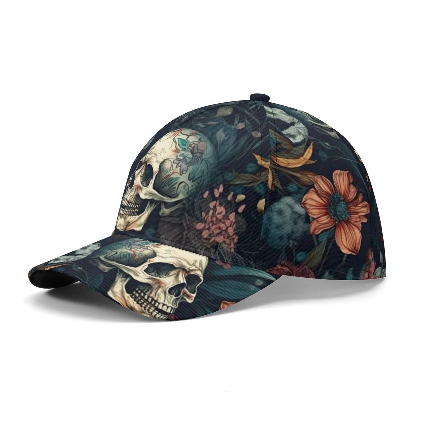 Floral skull cap, rose skull baseball cap, skull hat, gothic skeleton baseball cap, halloween cap hat