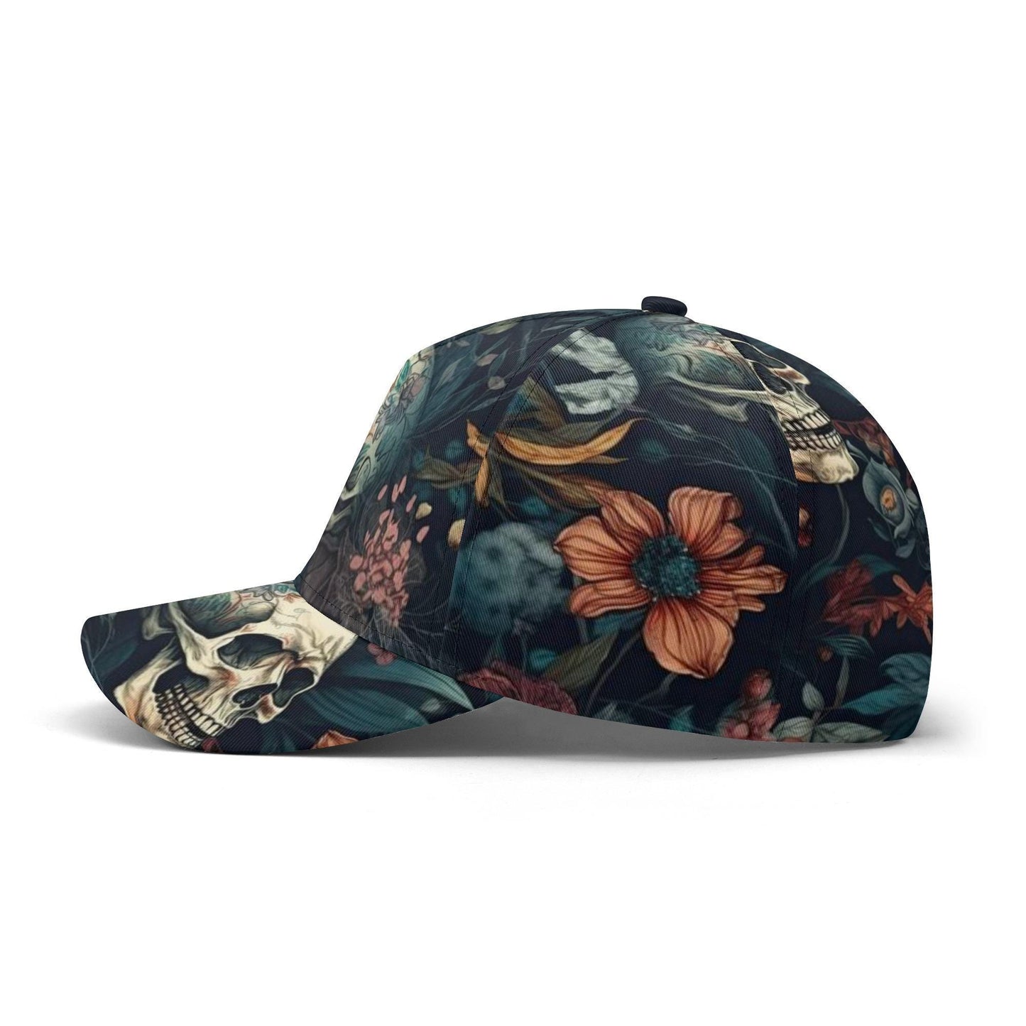 Floral skull cap, rose skull baseball cap, skull hat, gothic skeleton baseball cap, halloween cap hat