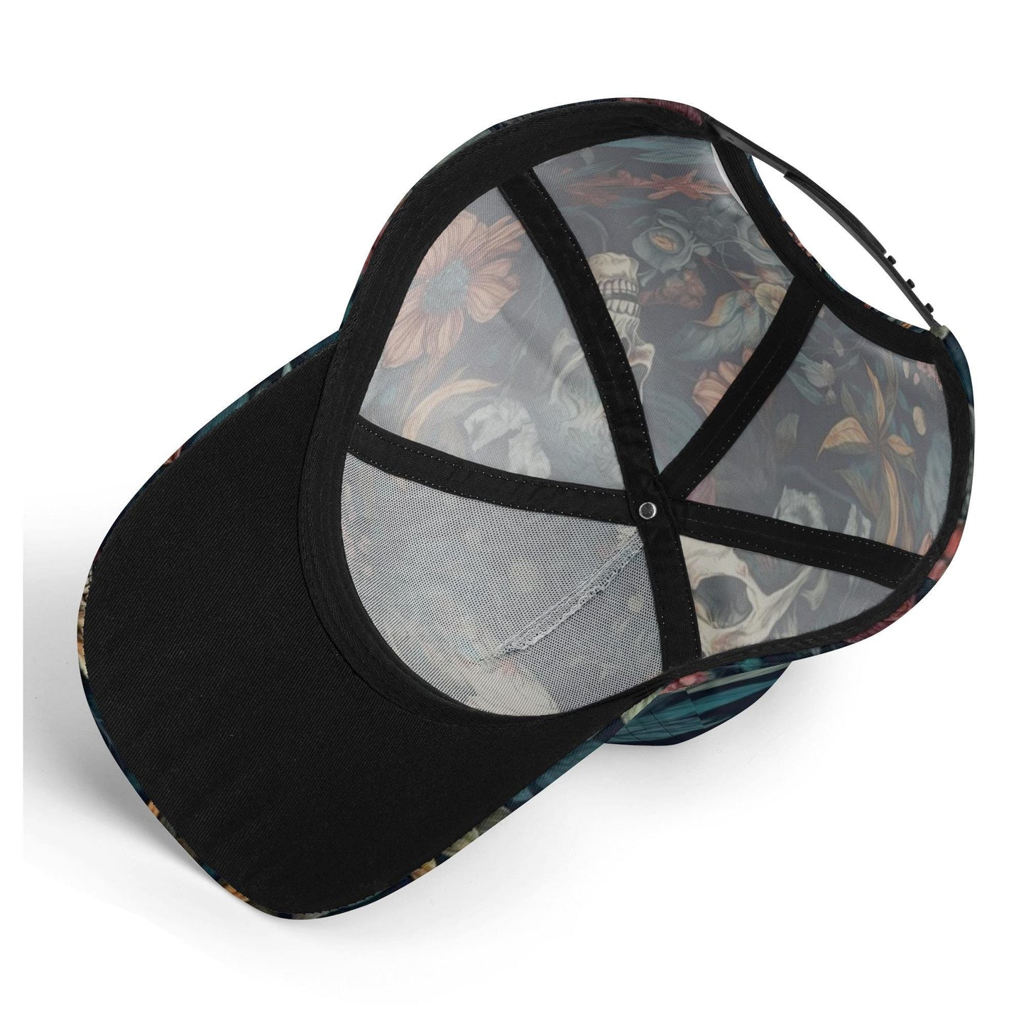 Floral skull cap, rose skull baseball cap, skull hat, gothic skeleton baseball cap, halloween cap hat