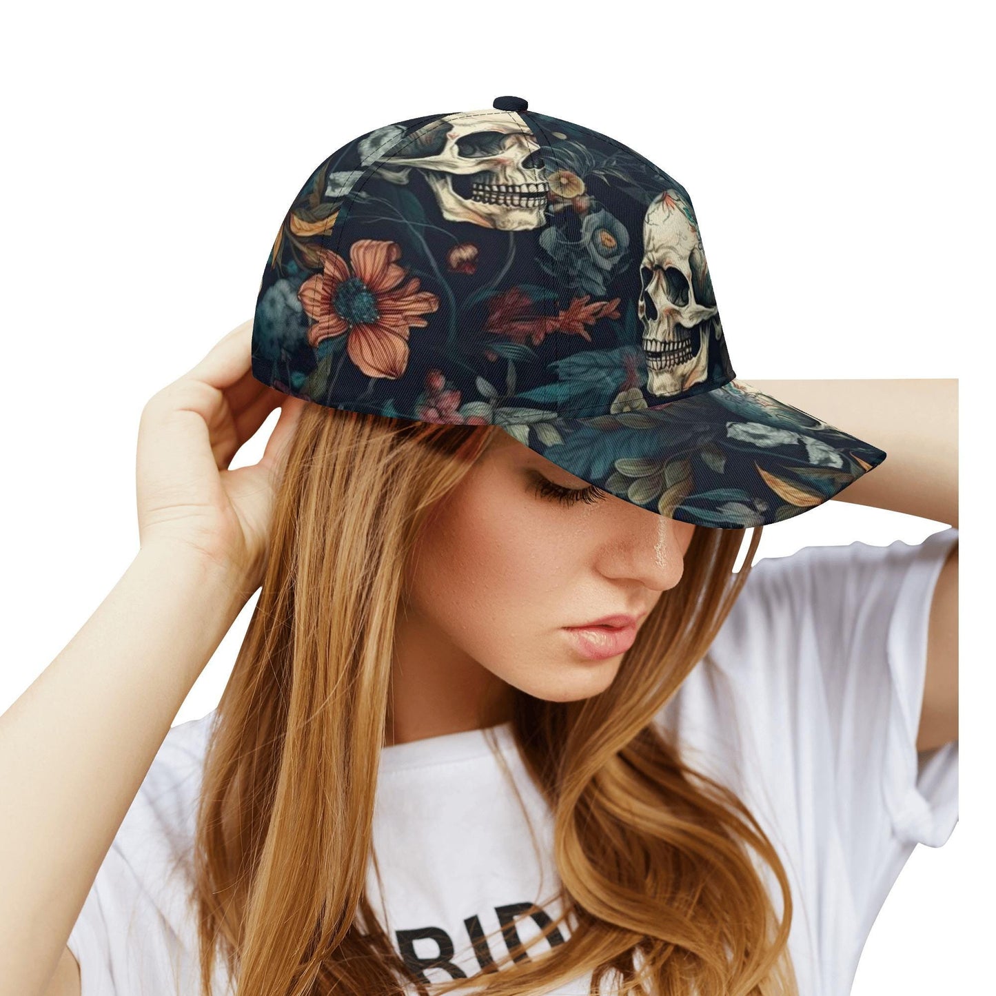 Floral skull cap, rose skull baseball cap, skull hat, gothic skeleton baseball cap, halloween cap hat
