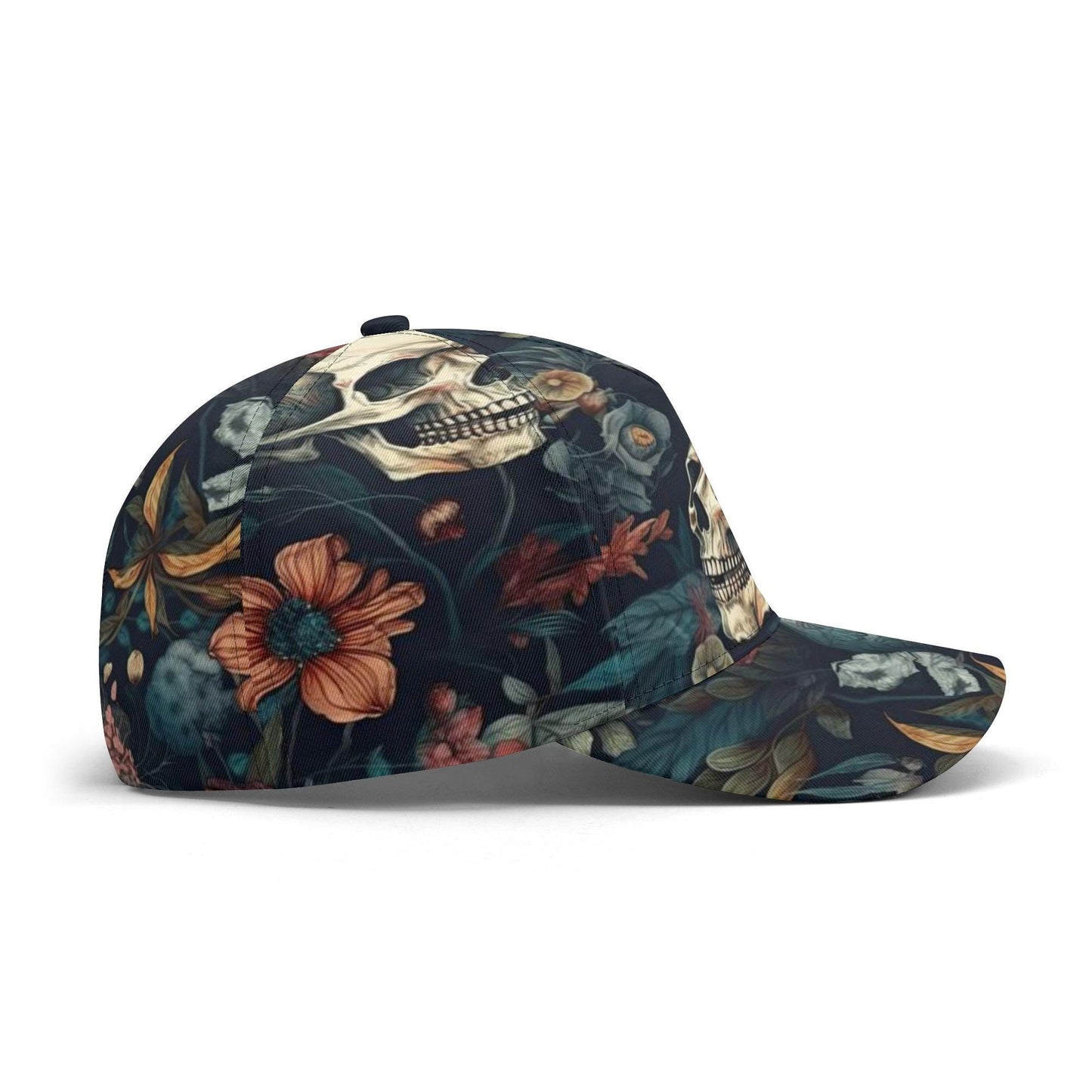 Floral skull cap, rose skull baseball cap, skull hat, gothic skeleton baseball cap, halloween cap hat