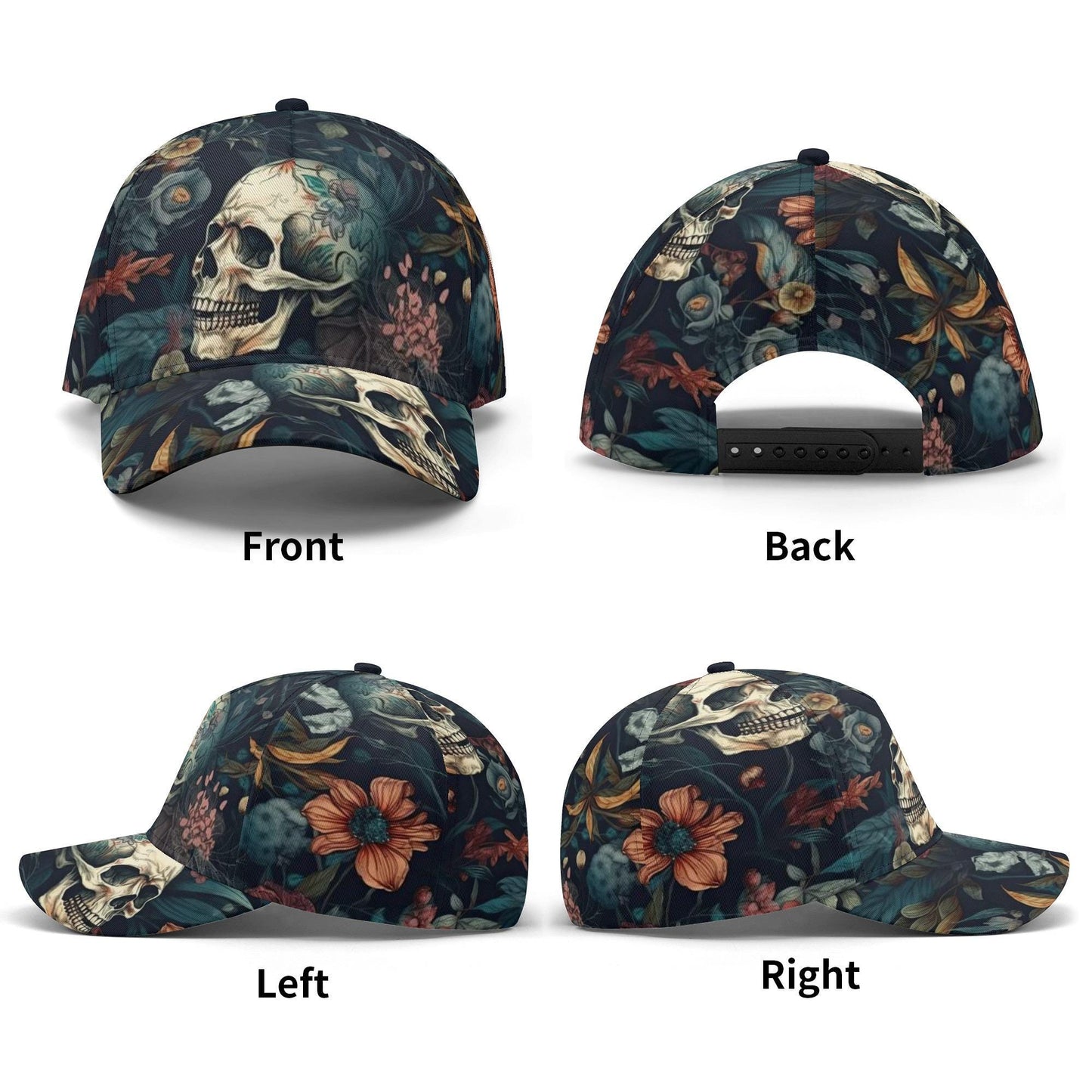 Floral skull cap, rose skull baseball cap, skull hat, gothic skeleton baseball cap, halloween cap hat