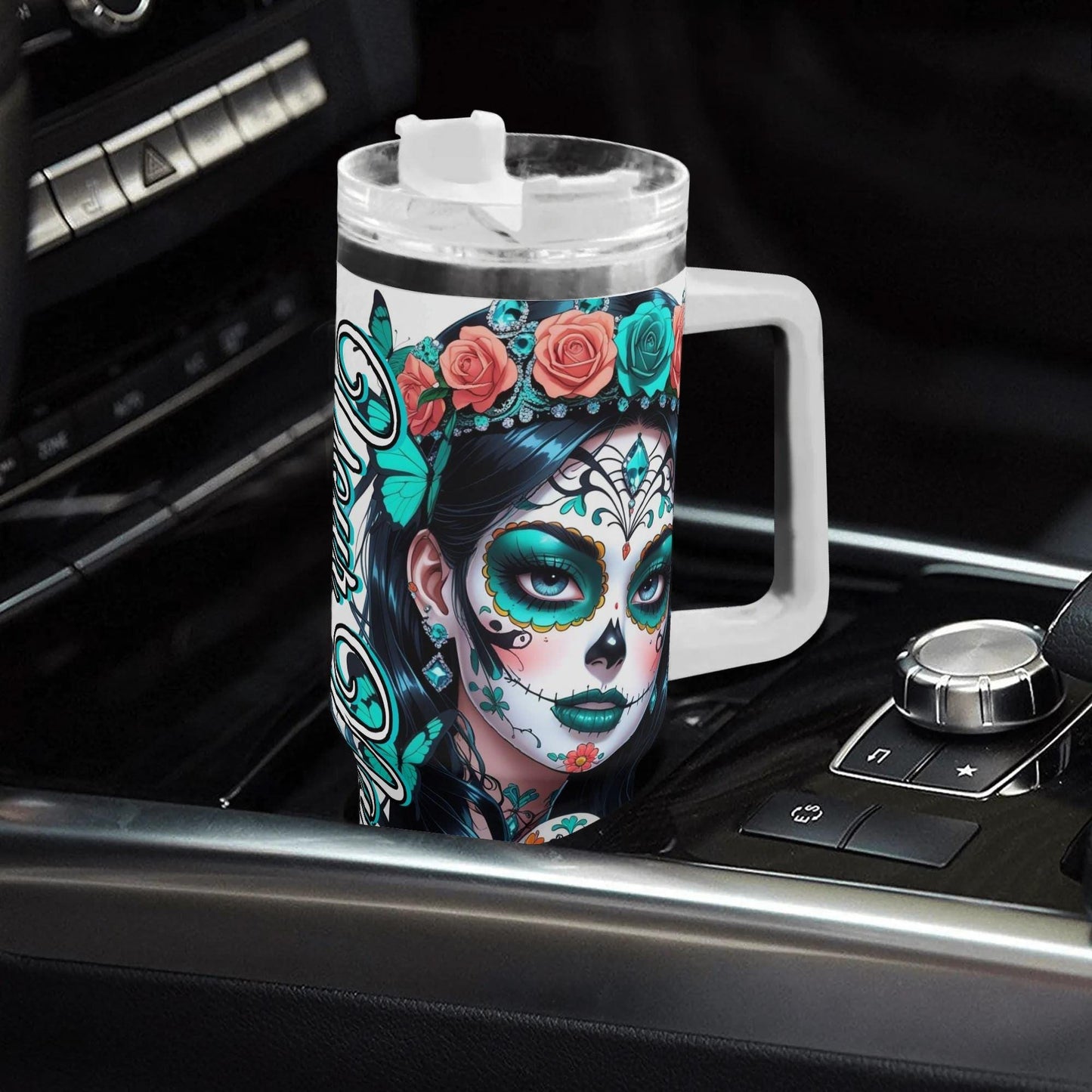 Sugar skull girl tumbler, sugar skull cup mug tumbler Candy skull tumbler mug cup, candy skull mug skeleton gothic cup tumbler, skeleton cup