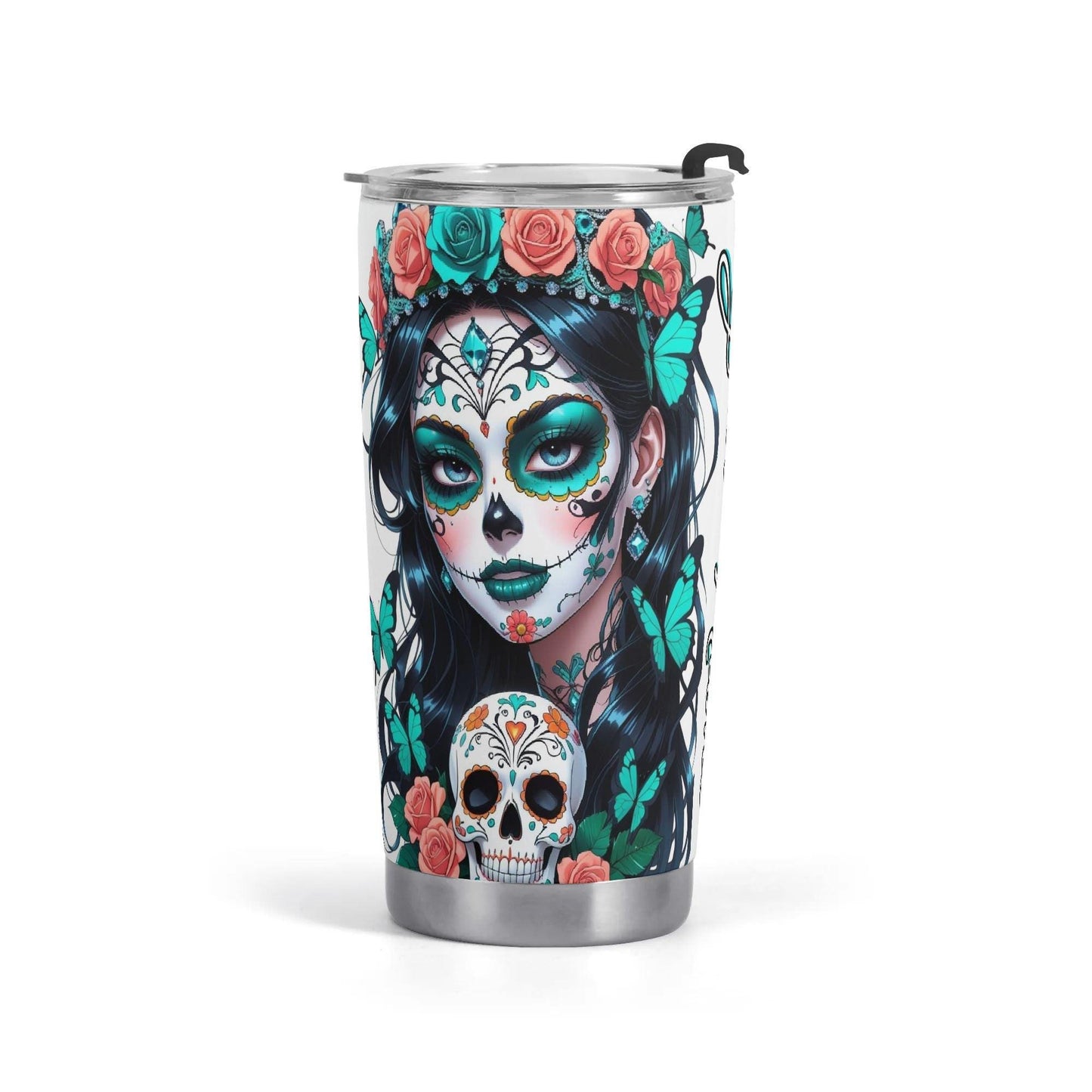 Sugar skull girl tumbler, sugar skull cup mug tumbler Candy skull tumbler mug cup, candy skull mug skeleton gothic cup tumbler, skeleton cup