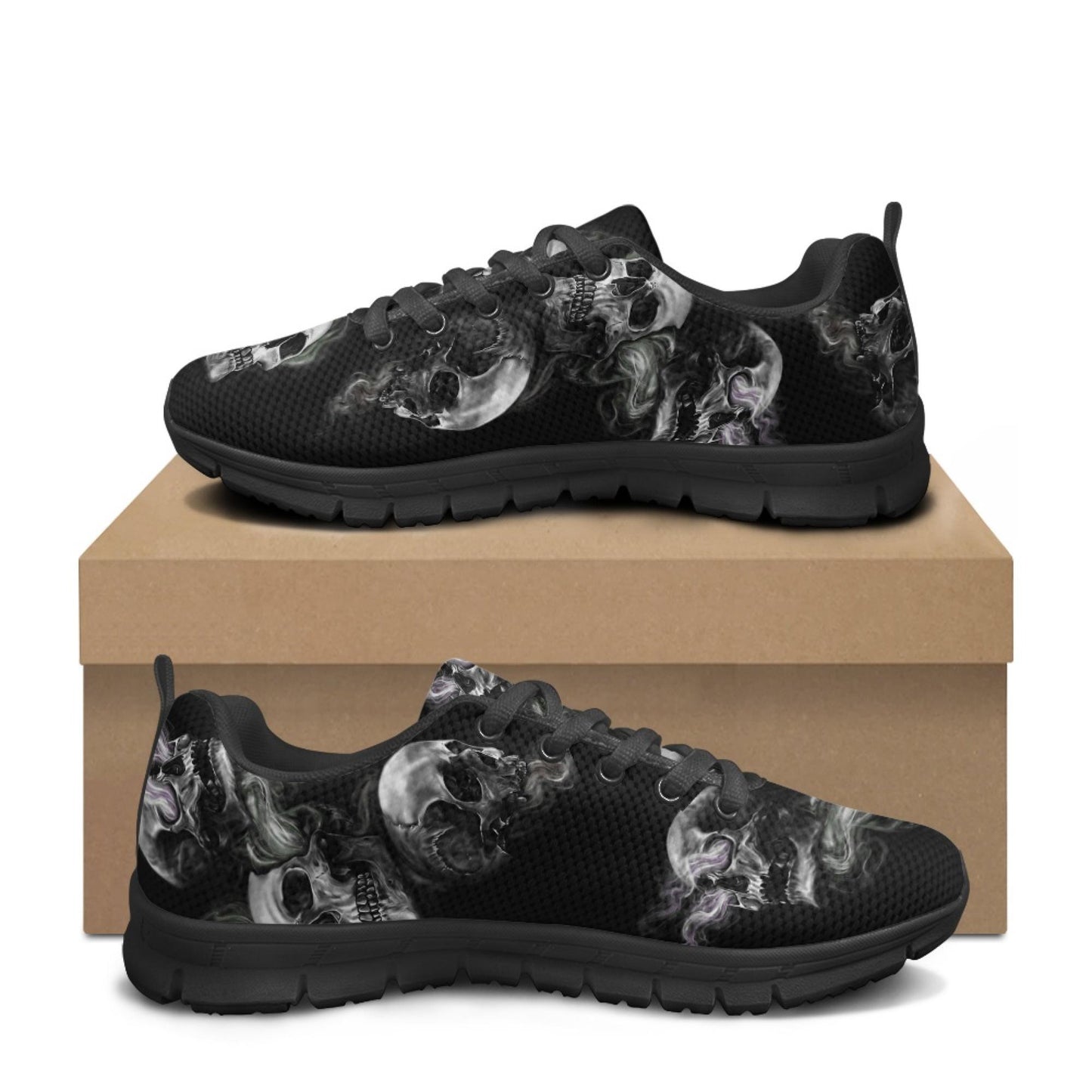 Skull Vortex Sneakers - Edgy Custom Skull and Smoke Design Athletic Shoes for Men and Women, Unique Handcrafted Streetwear, skull sneakers