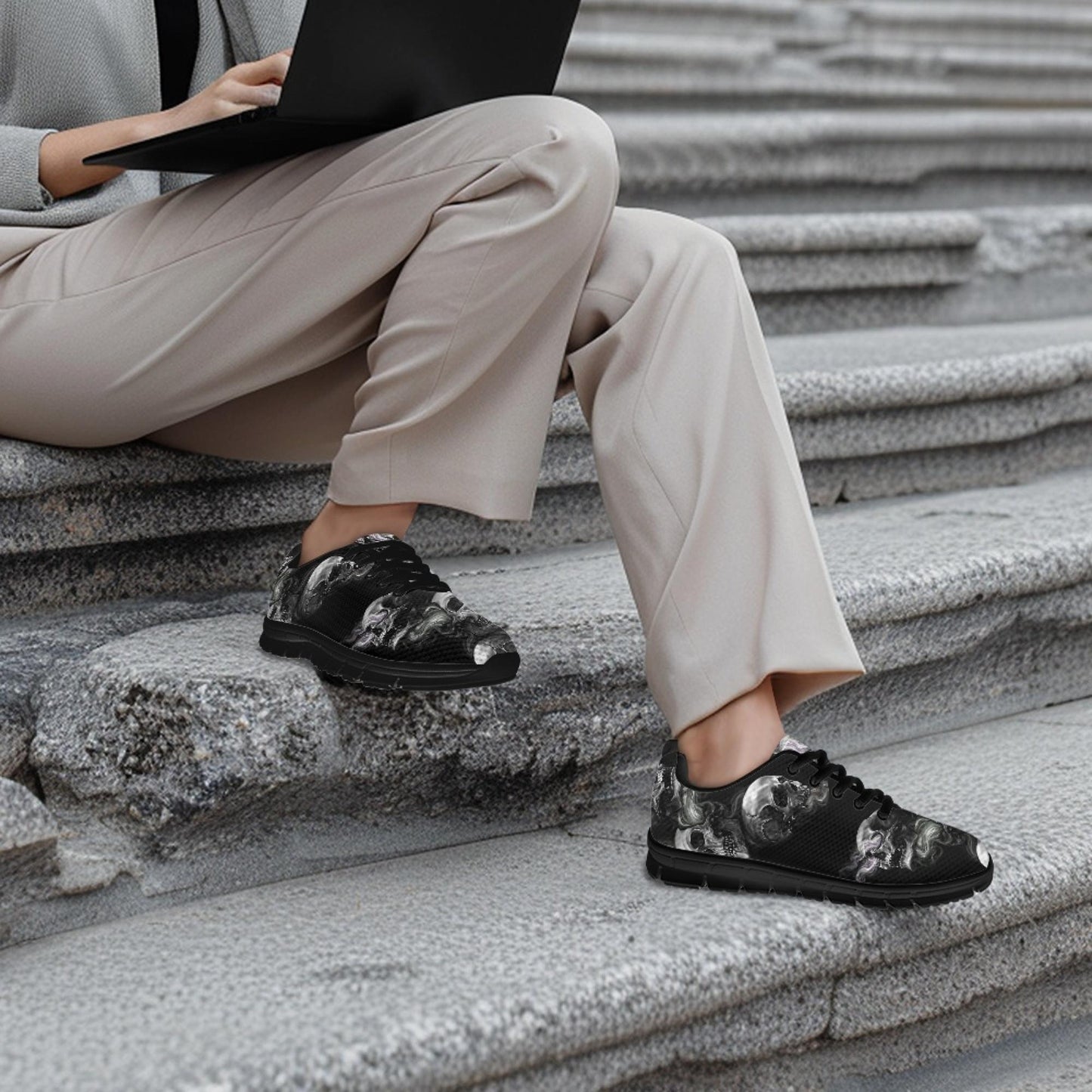 Skull Vortex Sneakers - Edgy Custom Skull and Smoke Design Athletic Shoes for Men and Women, Unique Handcrafted Streetwear, skull sneakers