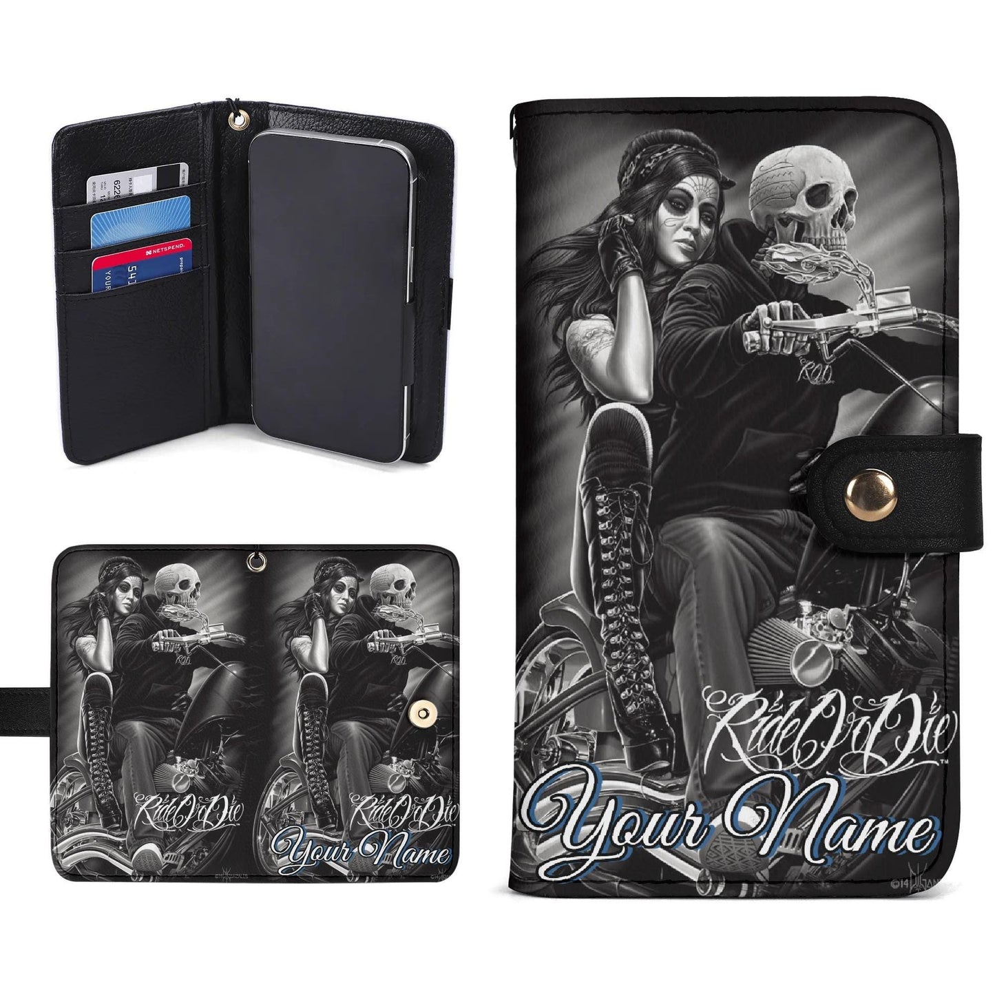 Skull Phone Flip Case PU Leather Cover for Most Mobile Phone Models, skeleton phone case, skull phone wallet, skull iphone case card holder