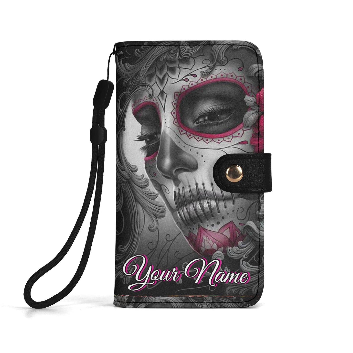 Skull Phone Flip Case PU Leather Cover for Most Mobile Phone Models, skeleton phone case, skull phone wallet, skull iphone case card holder