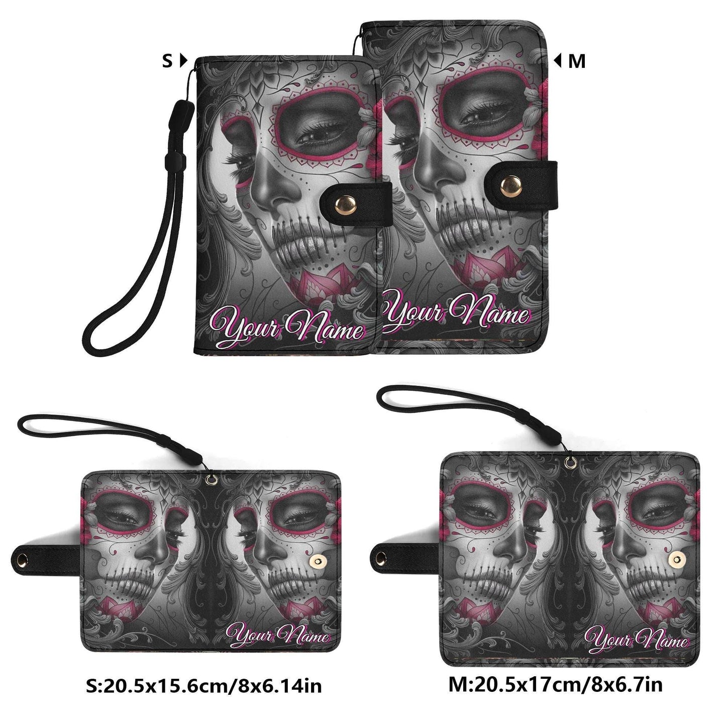 Skull Phone Flip Case PU Leather Cover for Most Mobile Phone Models, skeleton phone case, skull phone wallet, skull iphone case card holder