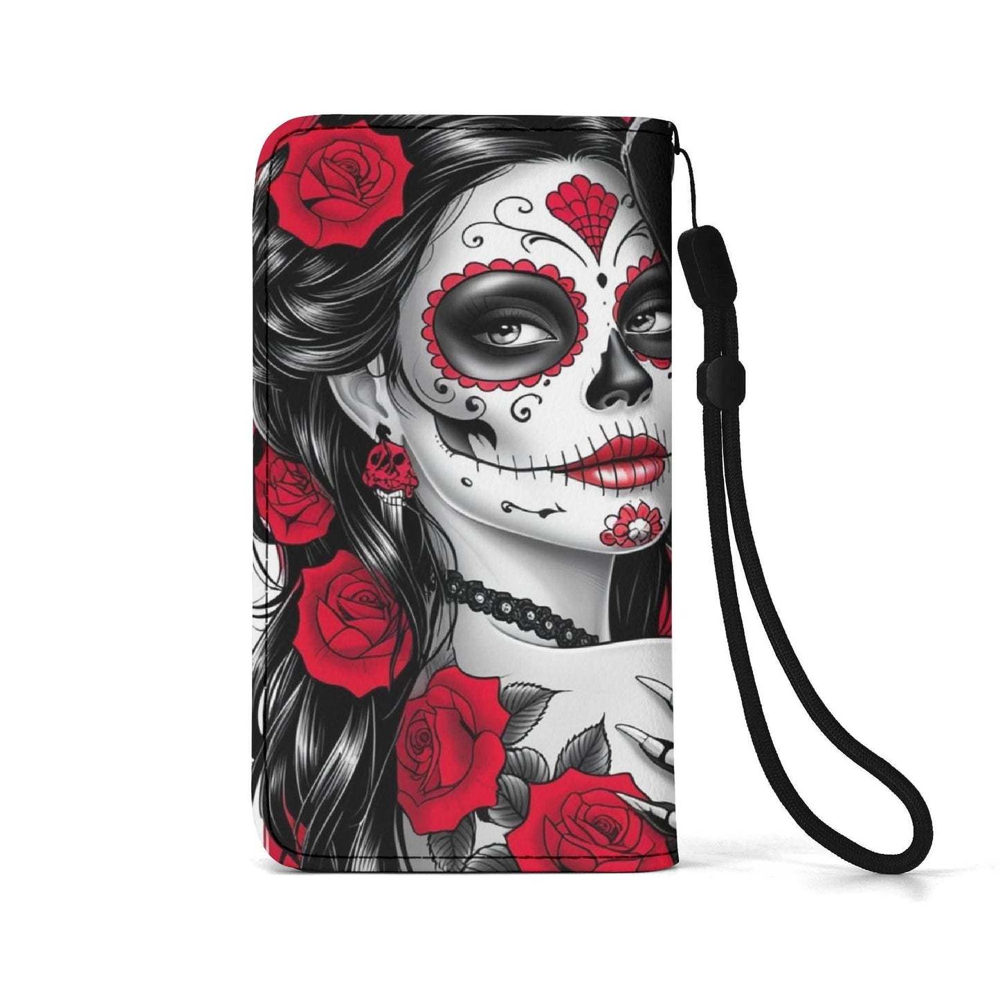 Sugar skull flip case for iphone samsung grim reaper phone case skull phone flip cover, gothic skeleton phone case, candy skull phone wallet
