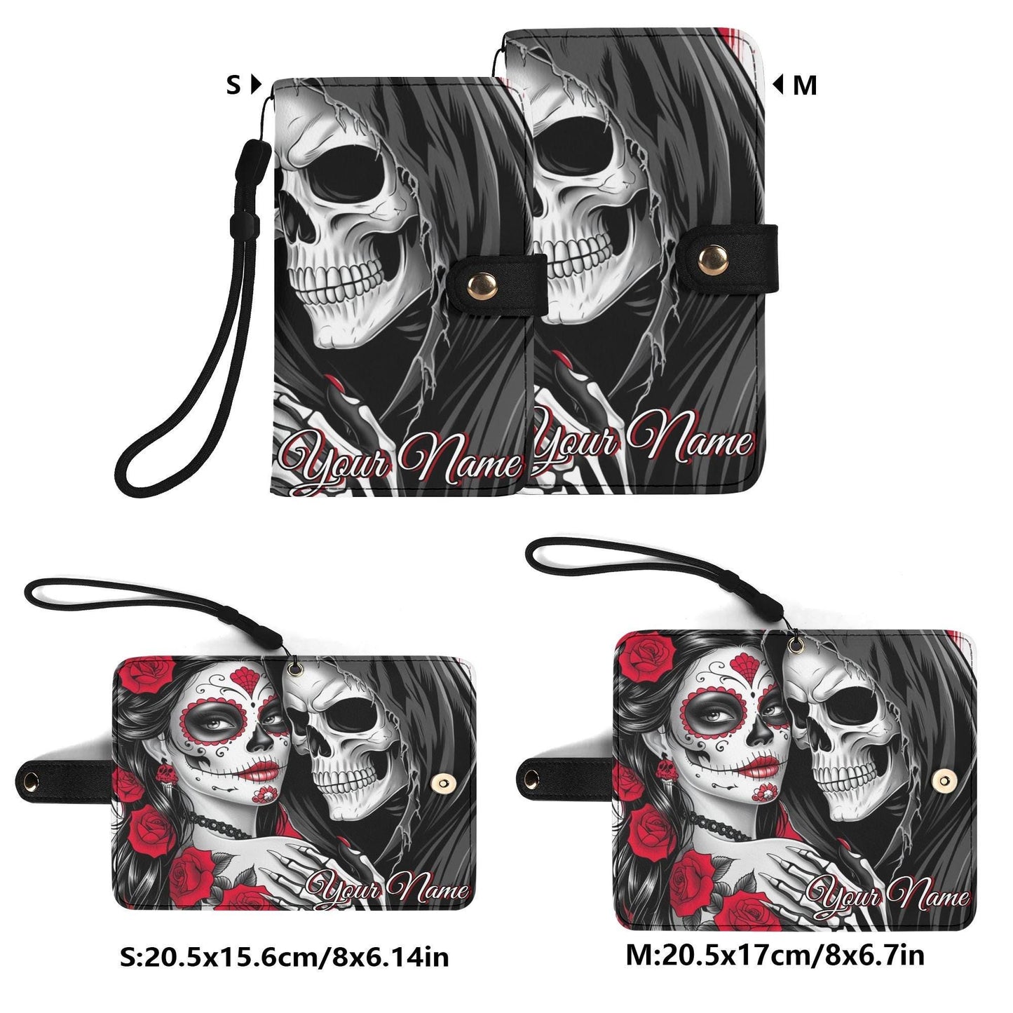 Sugar skull flip case for iphone samsung grim reaper phone case skull phone flip cover, gothic skeleton phone case, candy skull phone wallet