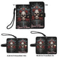 Gothic Skull Phone Wallet Case with Roses â€“ Custom Name â€“ Leather Flip Cover with Card Holder, Grim Reaper Style Phone Case