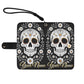 Sugar Skull Phone Wallet Case with Roses â€“ Custom Name â€“ Leather Flip Cover with Card Holder, Day of the dead Style Phone Case