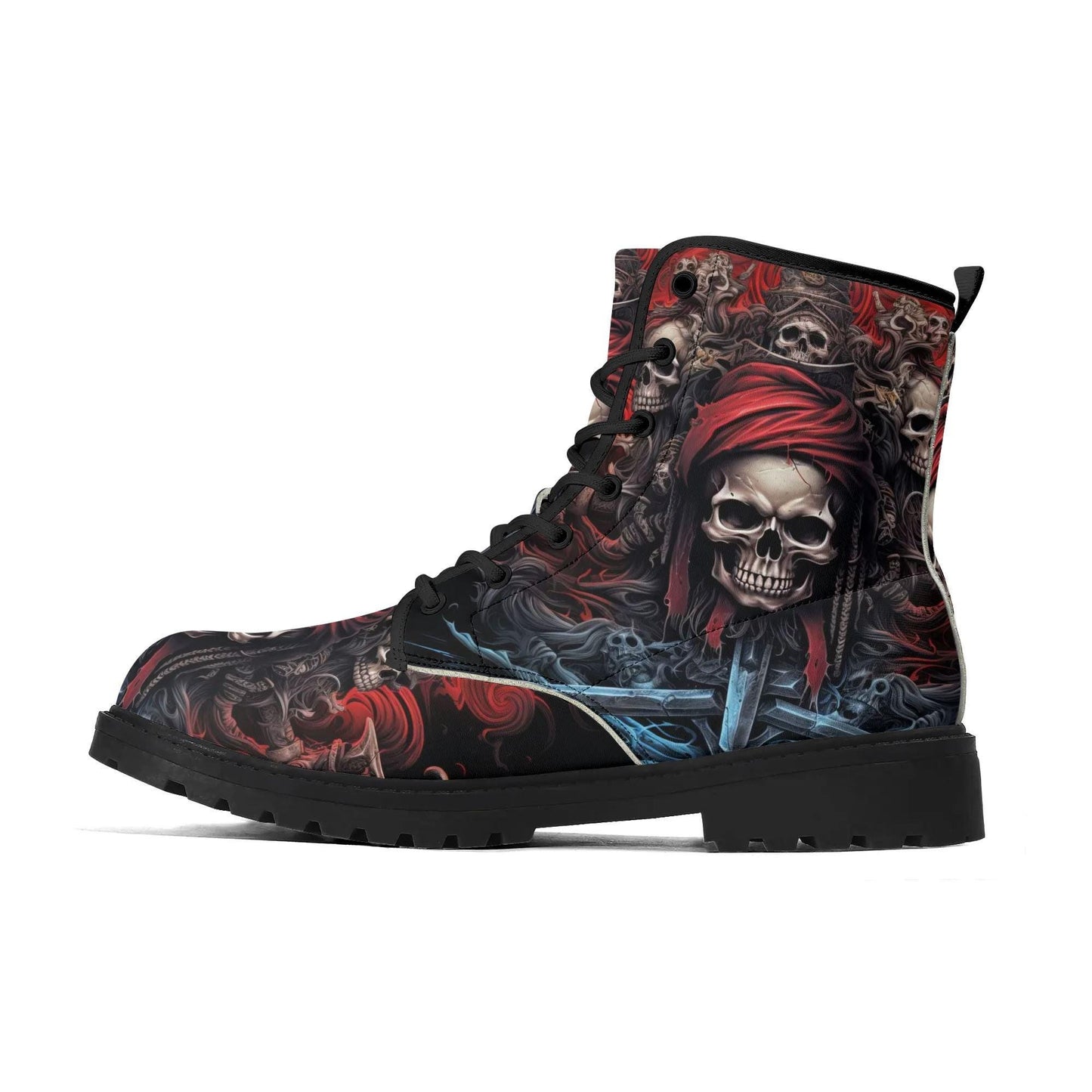 Handcrafted Skull Design Boots - Unique Pirate Skull Pattern Ankle Boots for Men & Women - Custom Gothic Footwear Skull boots