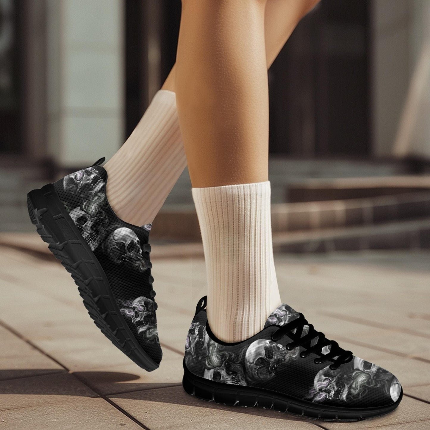 Skull Vortex Sneakers - Edgy Custom Skull and Smoke Design Athletic Shoes for Men and Women, Unique Handcrafted Streetwear, skull sneakers