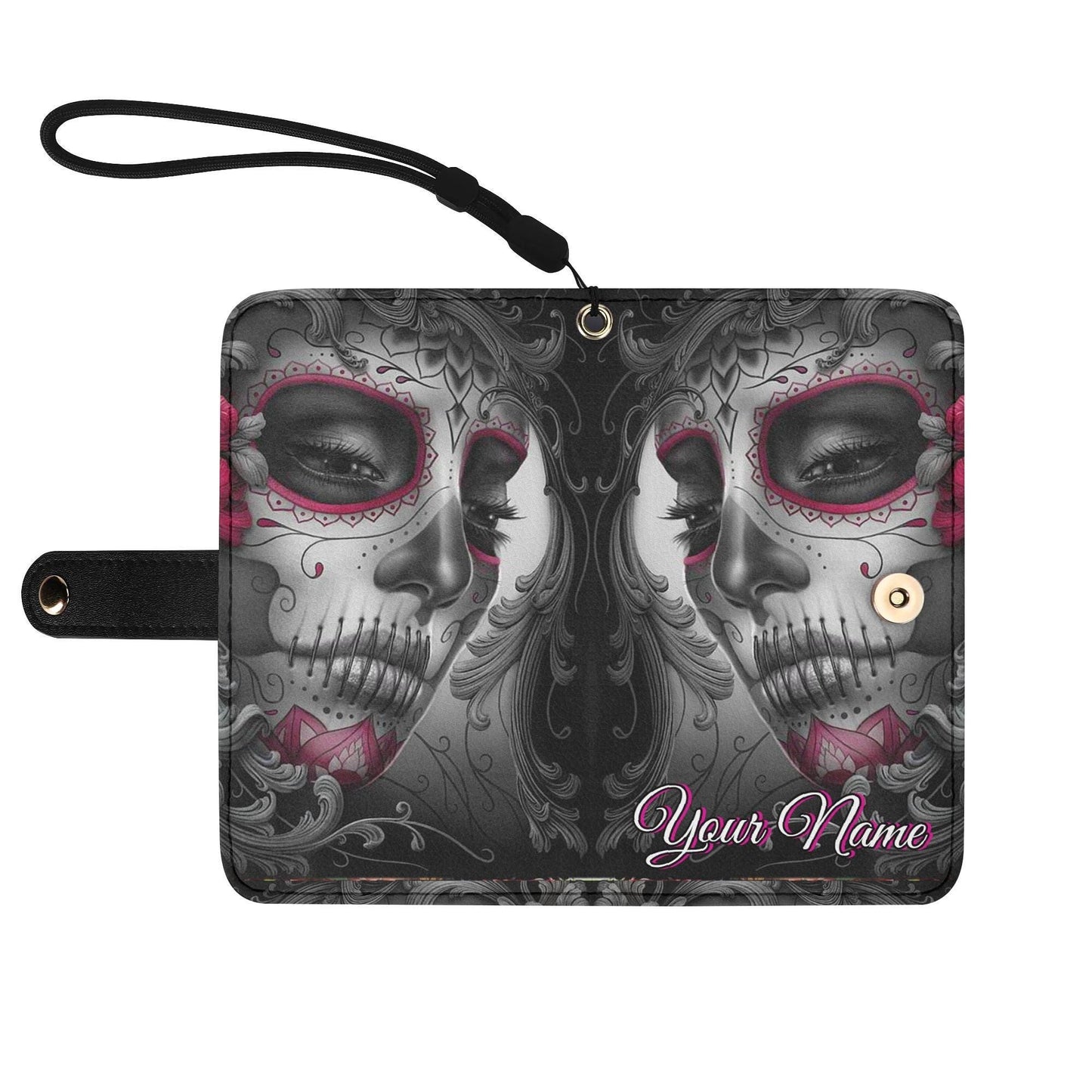 Skull Phone Flip Case PU Leather Cover for Most Mobile Phone Models, skeleton phone case, skull phone wallet, skull iphone case card holder