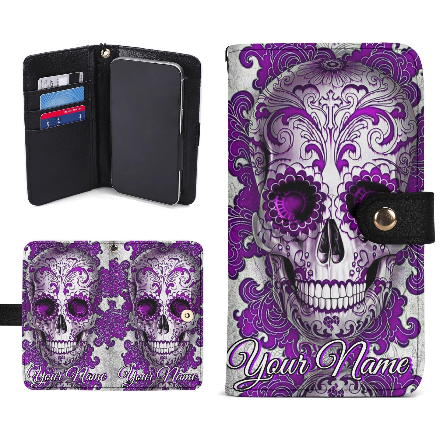 Sugar skull Phone Flip Case PU Leather Cover candy skull phone case, sugar skull phone wallet, day of the dead skull iphone case card holder