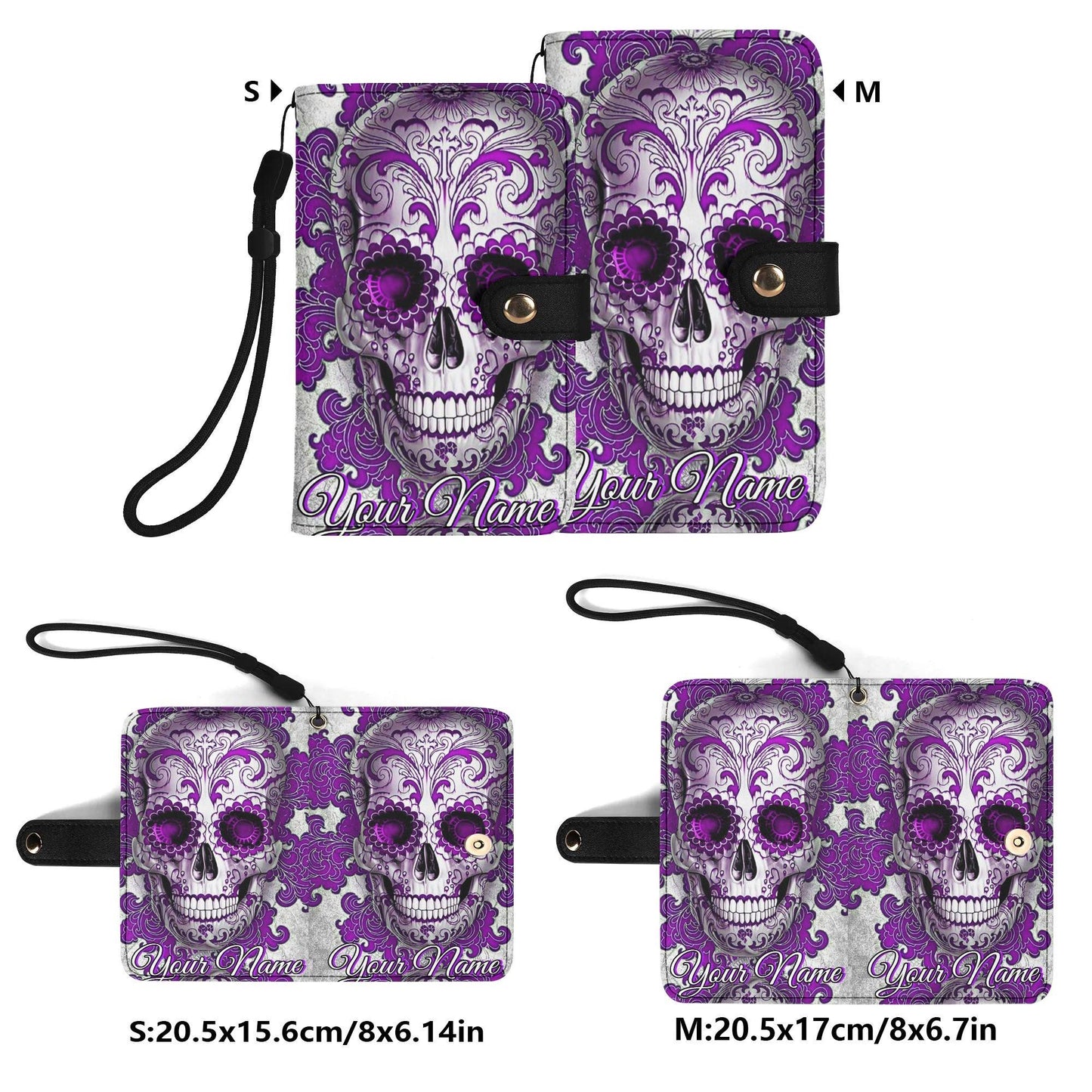 Sugar skull Phone Flip Case PU Leather Cover candy skull phone case, sugar skull phone wallet, day of the dead skull iphone case card holder