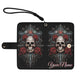 Gothic Skull Phone Wallet Case with Roses â€“ Custom Name â€“ Leather Flip Cover with Card Holder, Grim Reaper Style Phone Case