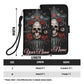 Gothic Skull Phone Wallet Case with Roses â€“ Custom Name â€“ Leather Flip Cover with Card Holder, Grim Reaper Style Phone Case