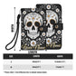 Sugar Skull Phone Wallet Case with Roses â€“ Custom Name â€“ Leather Flip Cover with Card Holder, Day of the dead Style Phone Case