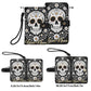 Sugar Skull Phone Wallet Case with Roses â€“ Custom Name â€“ Leather Flip Cover with Card Holder, Day of the dead Style Phone Case