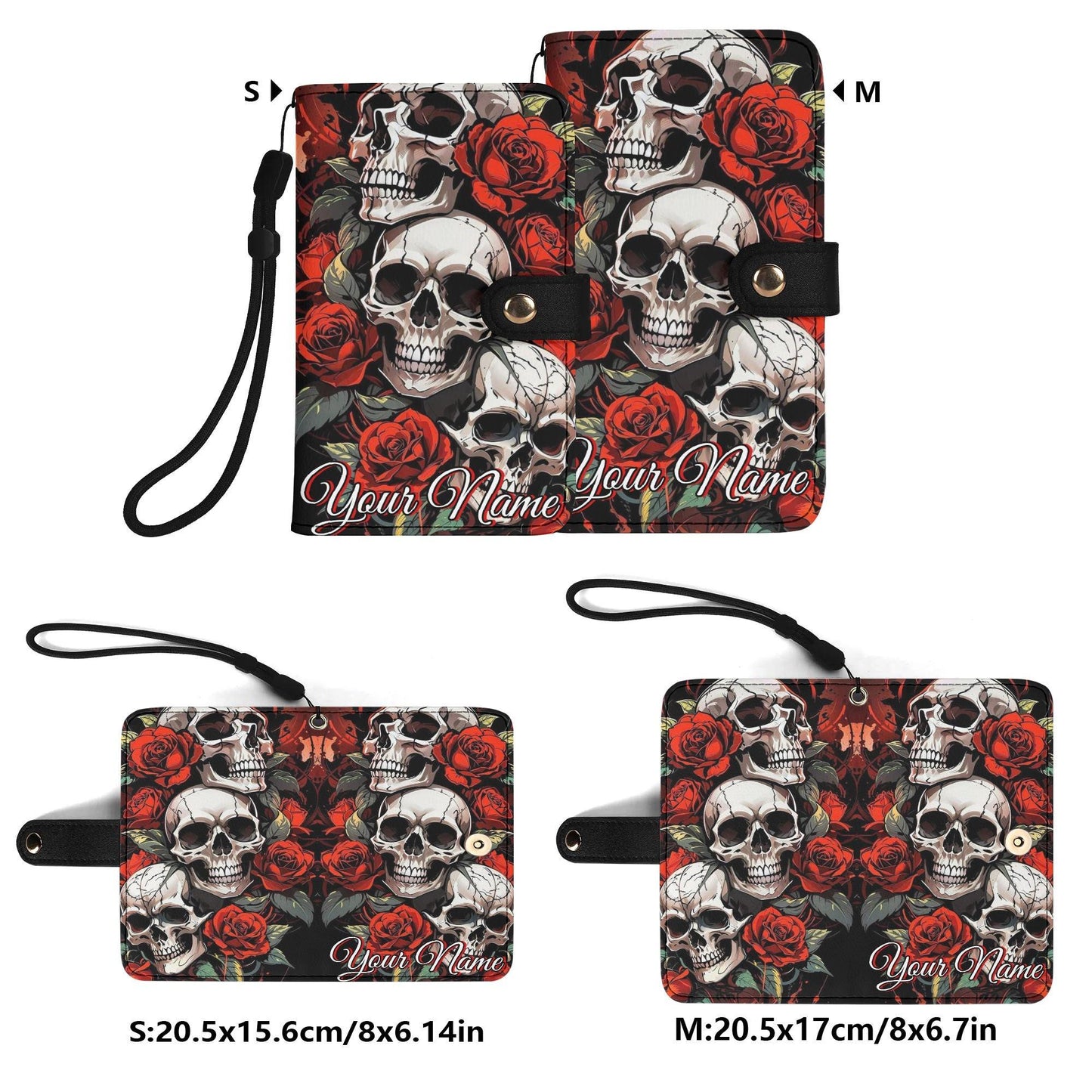 Gothic & Sugar Skull Phone Wallet Case Flip Cover with Card Slot Spooky phone case, halloween case for iphone samsung, gothic phone wallet
