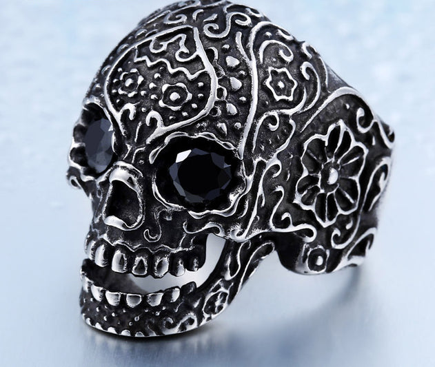 Wholesale Classic Garden Flower Skull Ring For Man Stainless Steel Man's Punk Style Jewelry BR8-071 US Size