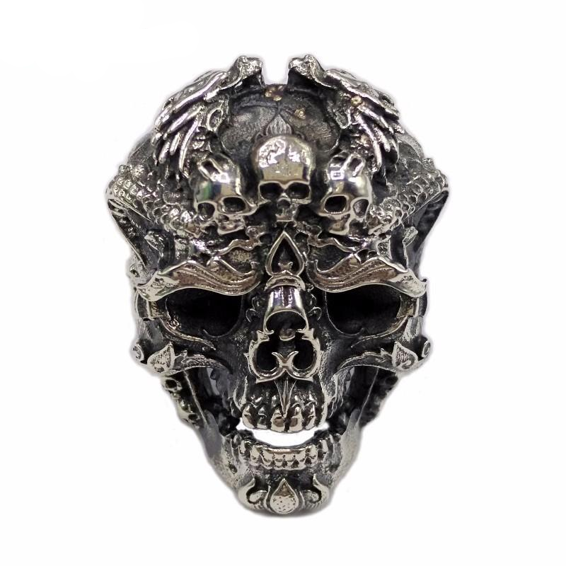 Real 925 Sterling Silver Skull Ring Men Adjustable Dragon Ring Punk Rock Many Skeletons Mens Gothic Halloween Jewelry