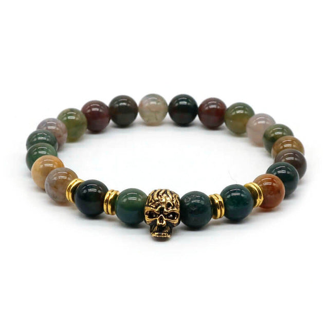 Antique Gold Color Skeleton Skull Bracelet Men With Black Lava Stone Bead Bracelets Pulseira Masculina HS-1