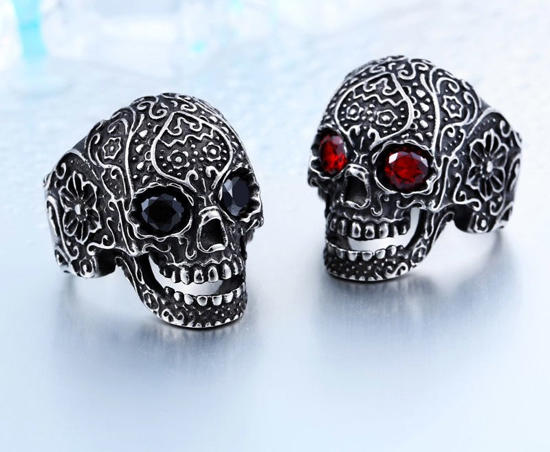 Wholesale Classic Garden Flower Skull Ring For Man Stainless Steel Man's Punk Style Jewelry BR8-071 US Size