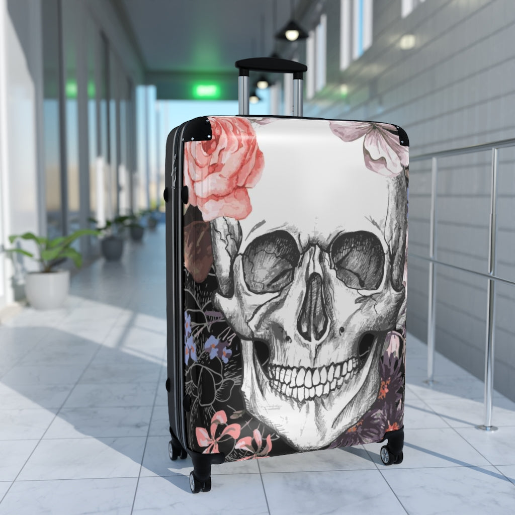 Awesome skull Suitcases, floral skull luggage, gothic halloween suitcase luggage