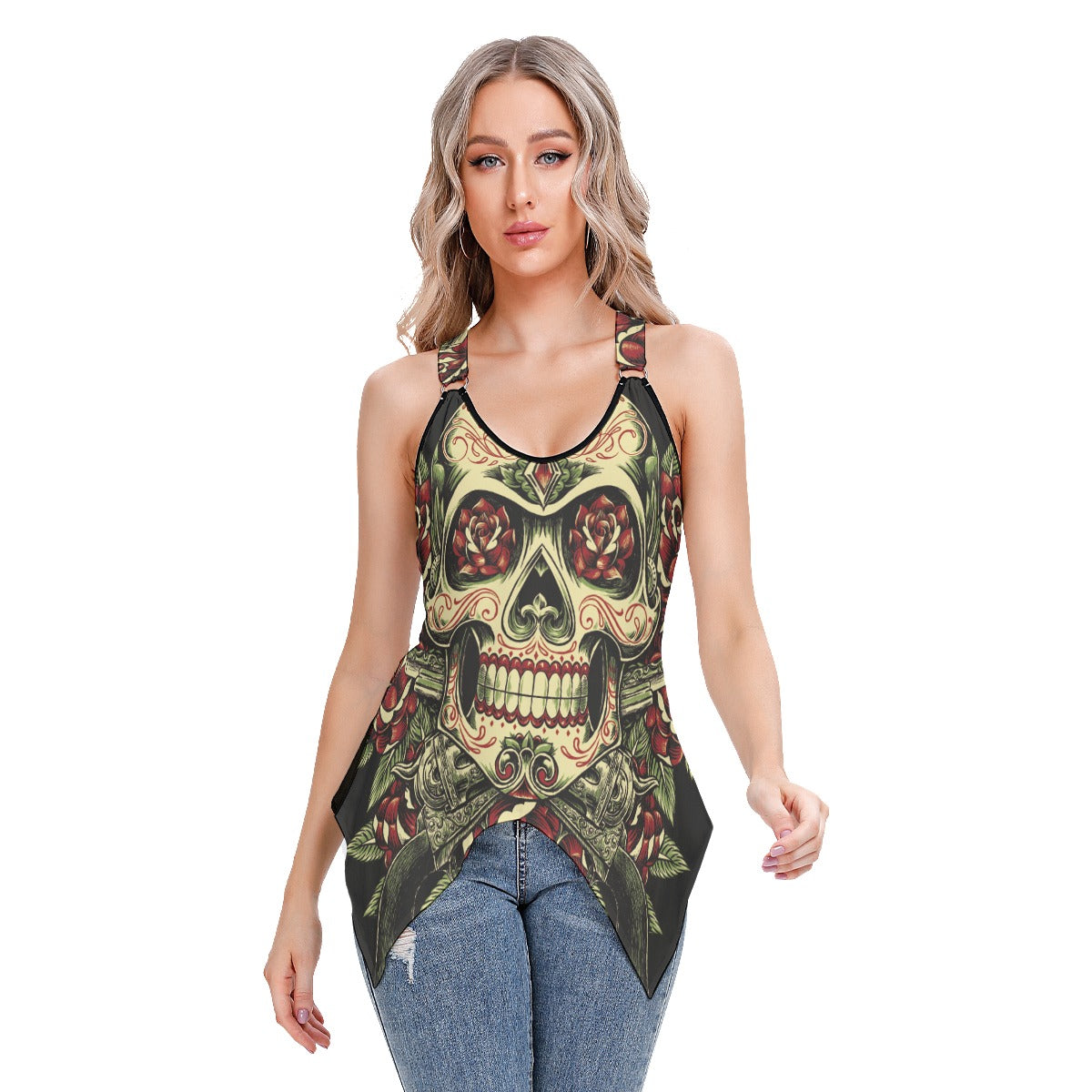 Day of the dead sugar skull Women's Skinny Sport Tank Top