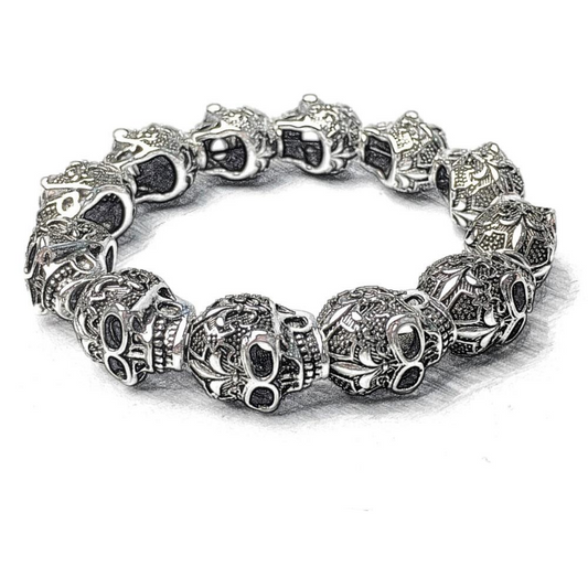 Bracelets Fleur-de-lis Lily & Skull Punk Bead,Brand Silver Fashion Thomas Style Jewelry Tms Bijoux Gift For Ts Men & Women