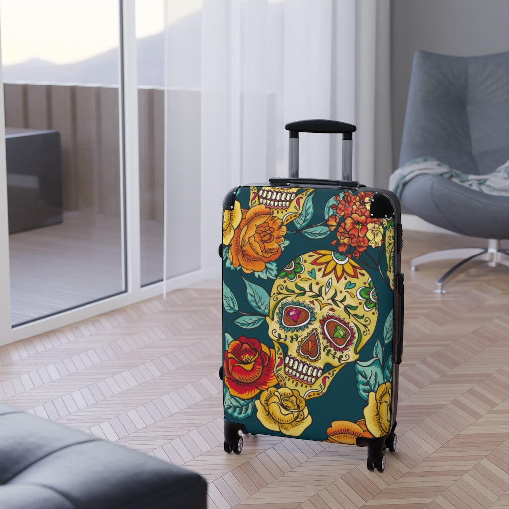 Sugar skull Suitcases, Sugar skull luggage, Day of the dead suitcase luggage, skull Halloween suitcase luggage