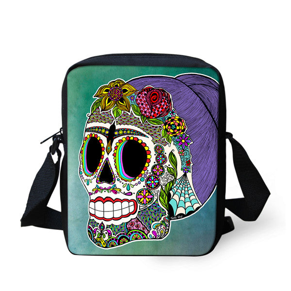 Small Cartoon Women Cross Body Bags Cool Sugar Skull Pattern Ladies Casual Mini Shoulder Bags Female Messenger Bags