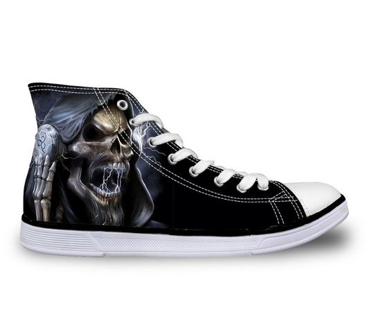 Cool Skull High Top Canvas Shoes Casual Zombie Skeleton Flats Walking Shoes Lace Up