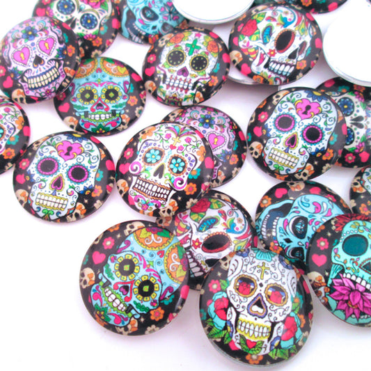 20 PCS Sugar Skull Day of The Dead 25MM Glass Cabochons