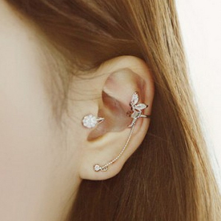1 Pc New Fashion Personality Metal Ear Clip Leaf Tassel Earrings Pendientes Ear Cuff Women Caught In The Ear Cuffs Jewelry