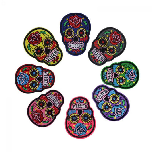 8 Pcs Flower Sugar Skulls Head Embroidered Iron/Sew On Patch