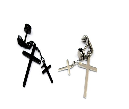 1 Piece New Stainless Steel Earring Body Piercing Jewelry Tassels Skull Sketelon Dangling Cross Stud Earring Men Women