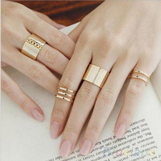 1 Set/3 Pcs Punk Gold Silver Rings Female Anillos Stack Plain Band Midi Mid Finger Knuckle Rings Set for Women Anel Rock Jewelry