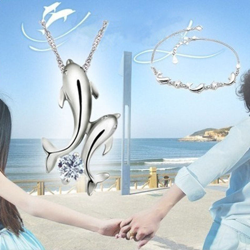 1 pc hot sale Exquisite Double Dolphin Necklace Fashion Silver Jewelry Plated Silver jewelry