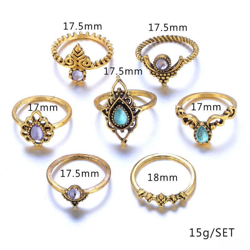 10 Pcs/Set Women Bohemian Fatima Hand Crown Hollow Caved Geometric Joint Knuckle Rings