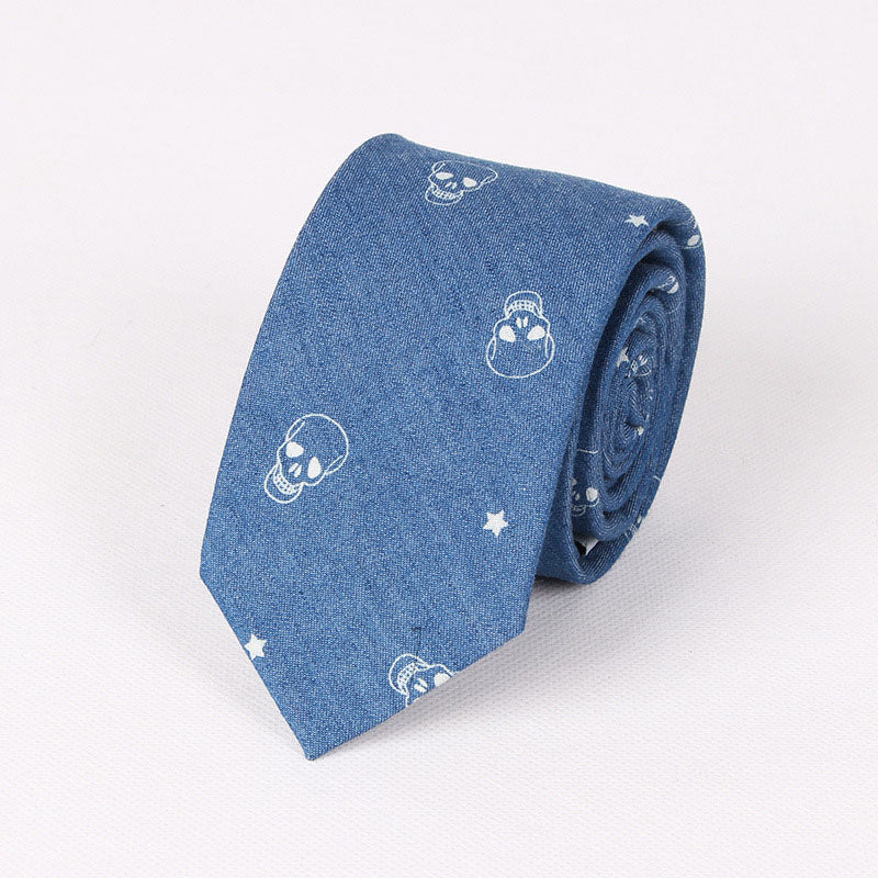 100% Cotton Mens Necktie Retro Style Fashion Denim Printing 6.5cm Skinny Tie
