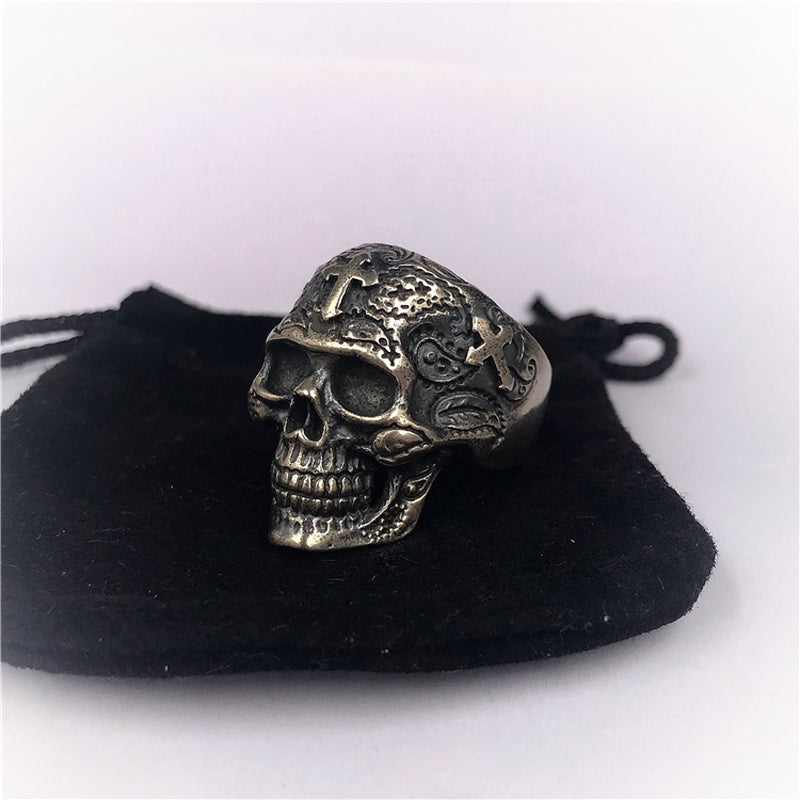 100% Real 925 STERLING SILVER  high quality Skeleton Cross Skull Vintage Individuality Men's jewelry Luxury  rings