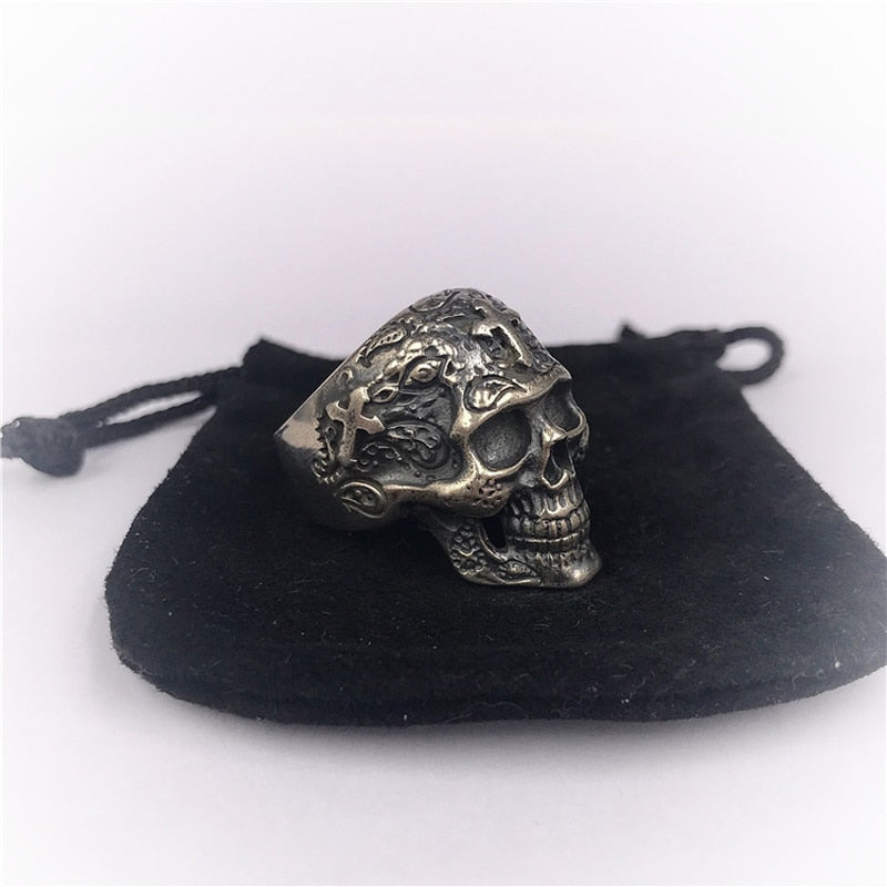 100% Real 925 STERLING SILVER  high quality Skeleton Cross Skull Vintage Individuality Men's jewelry Luxury  rings