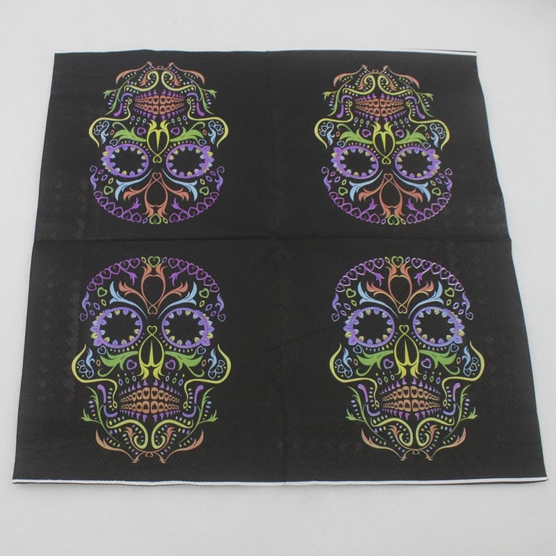 100Pcs Halloween Show Party Punk Mexico Multicolor Skull Paper Napkin