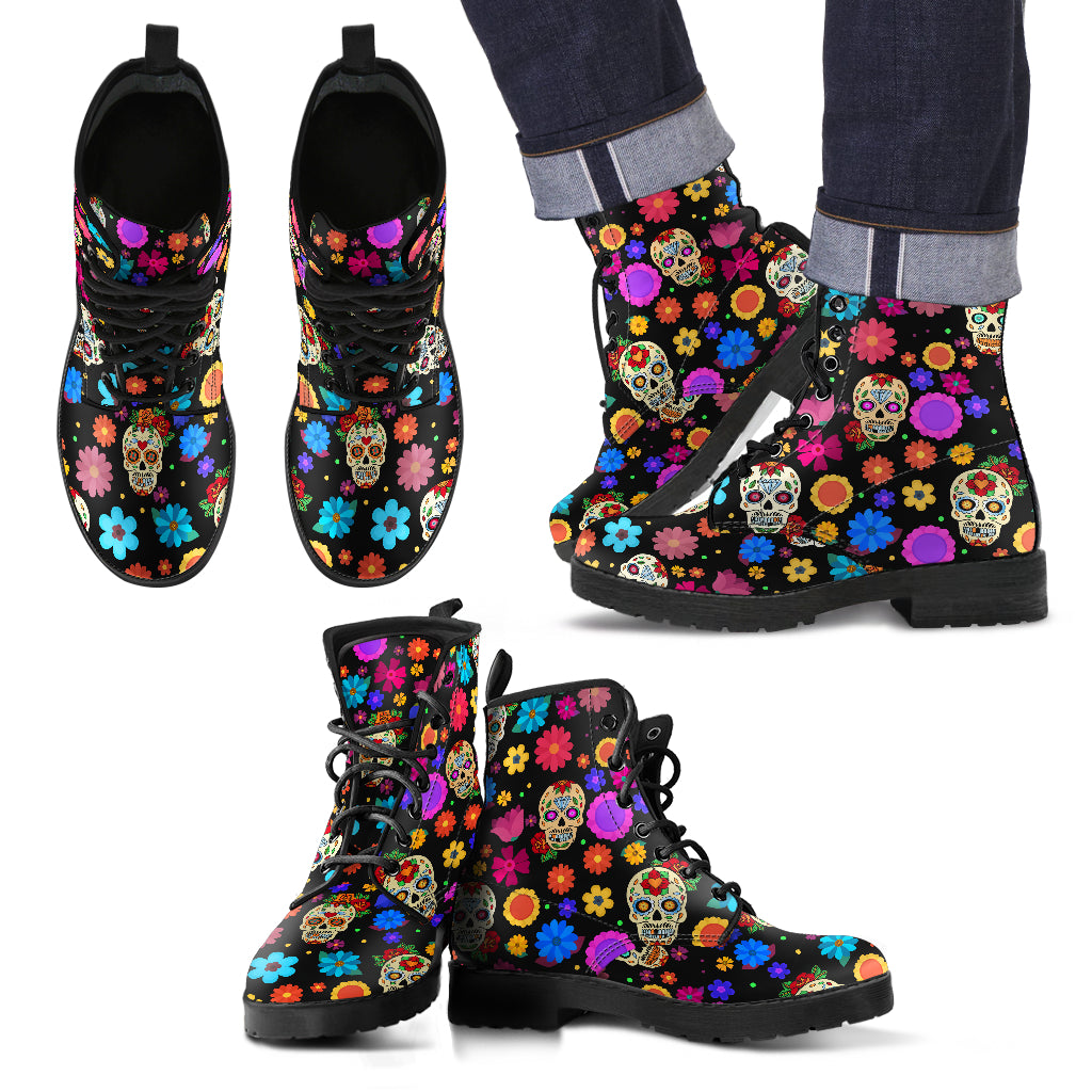 Sugar Skull Party Vegan Leather Boots